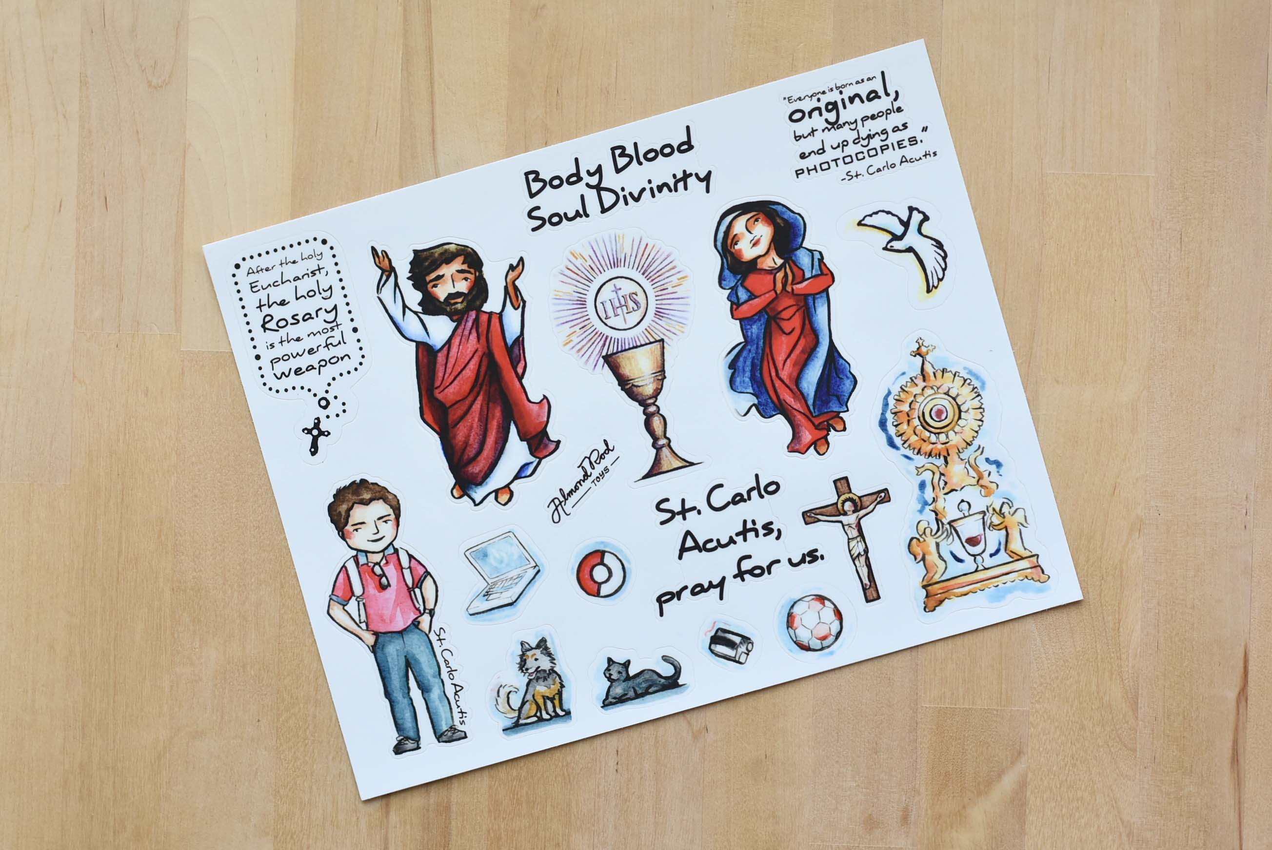 Carlo Acutis and Real Presence 8.5x11 Sticker Sheet