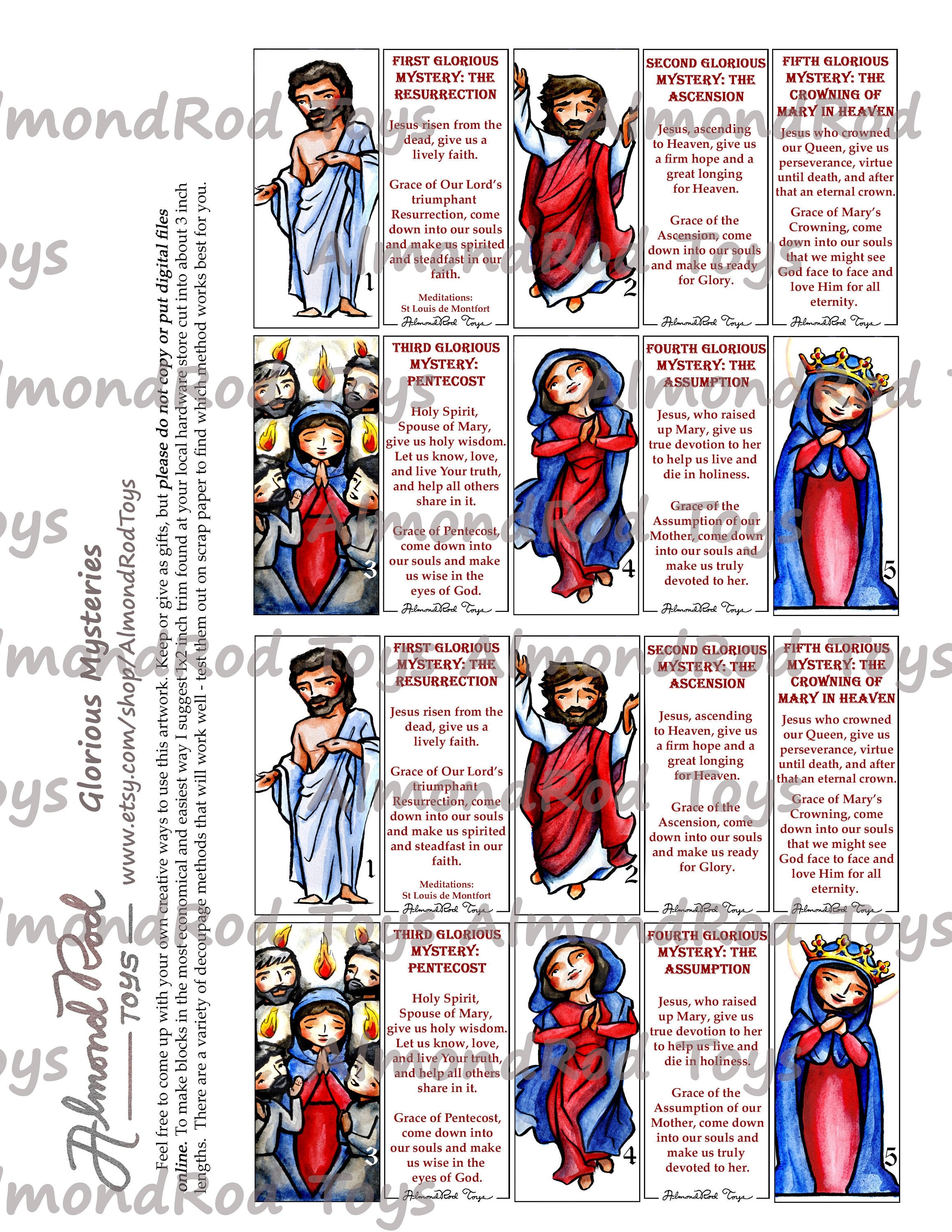 Glorious Mysteries Rosary Decoupage Craft Sheet