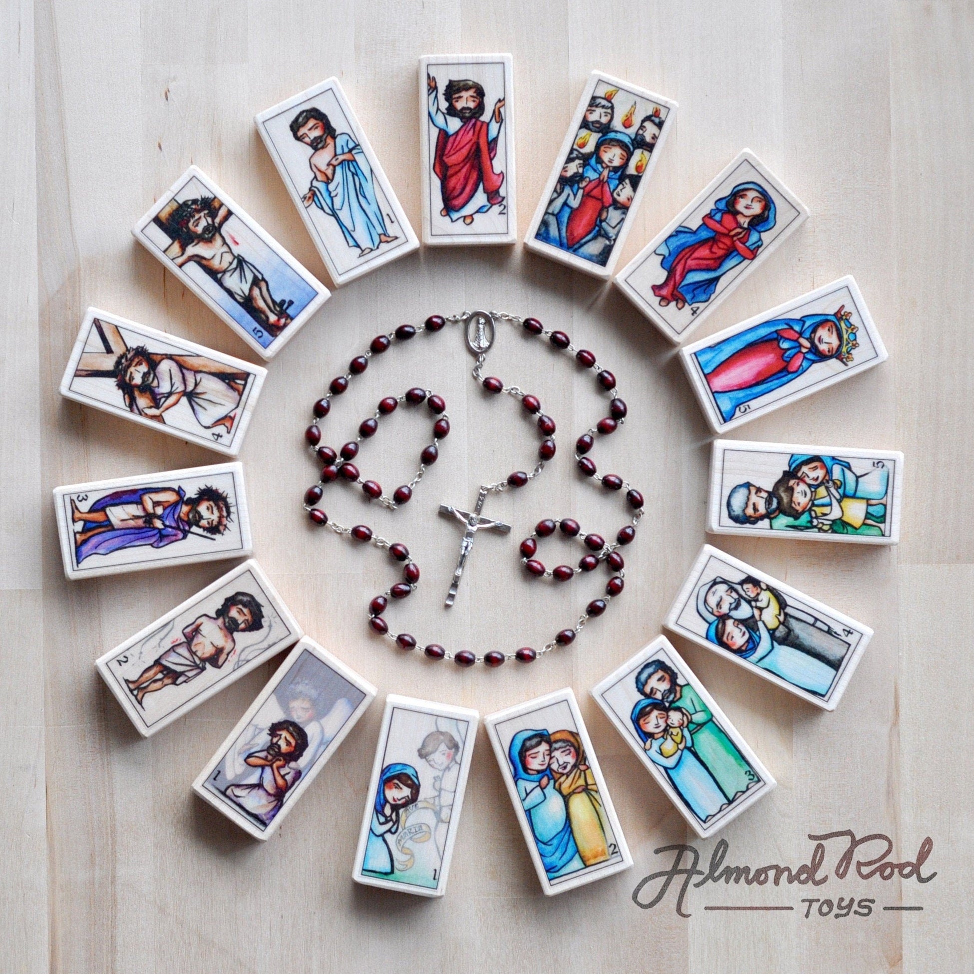 Joyful, Glorious & Sorrowful Mysteries Rosary Prayer Block Set