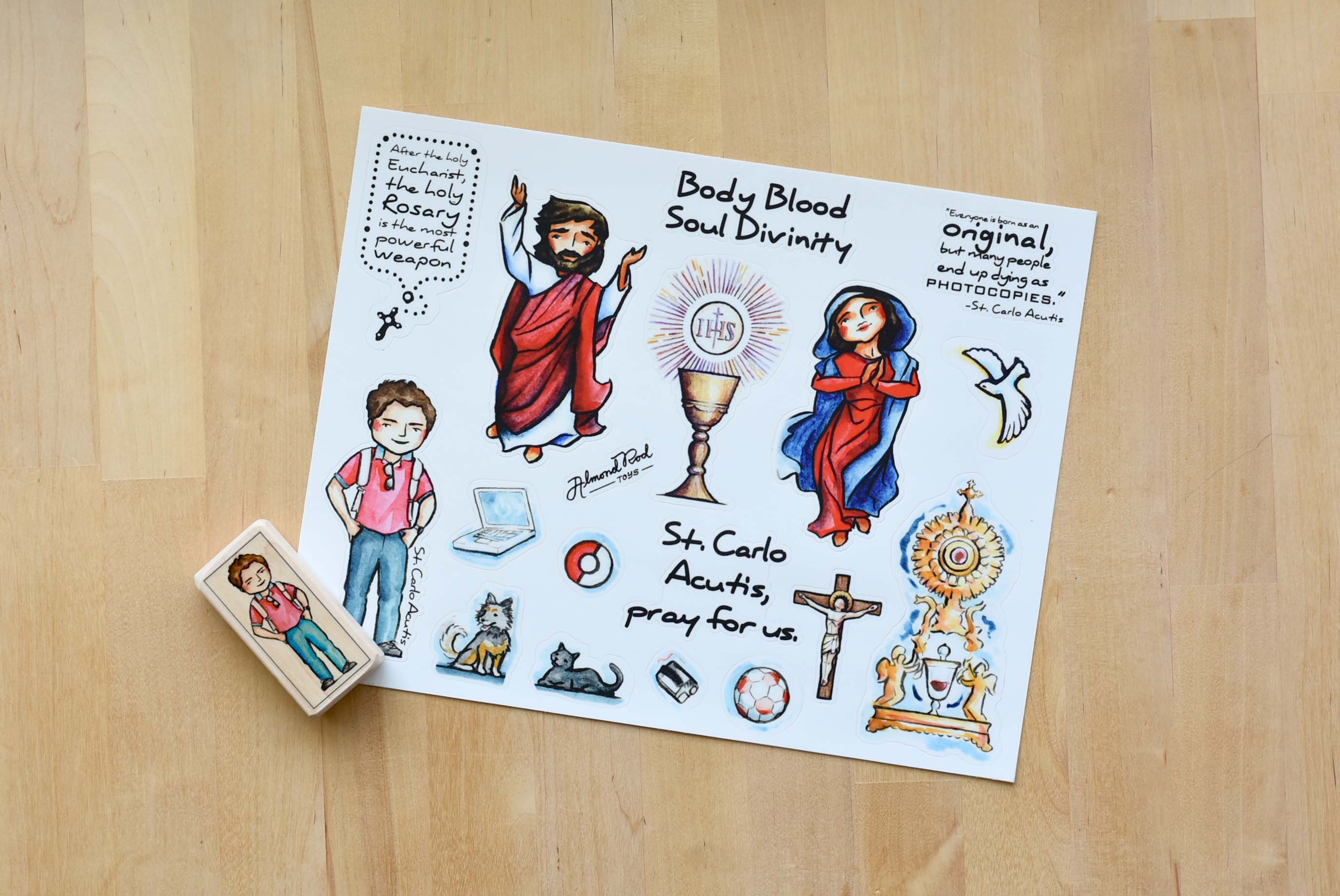 Carlo Acutis and Real Presence 8.5x11 Sticker Sheet